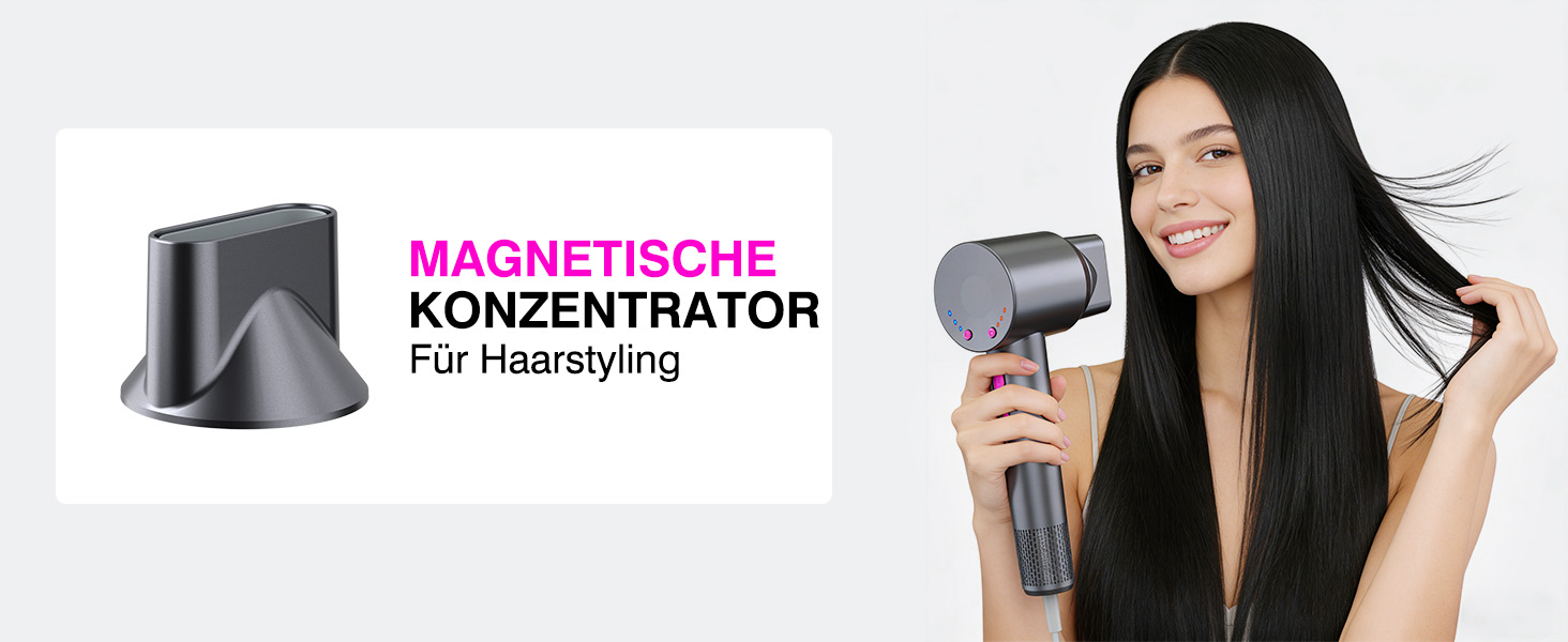 Іонний фен для волосся з високошвидкісним безщітковим двигуном 160 000 об/хв, 500 млн негативних іонів, 12 режимів, магнітна насадка, низький рівень шуму