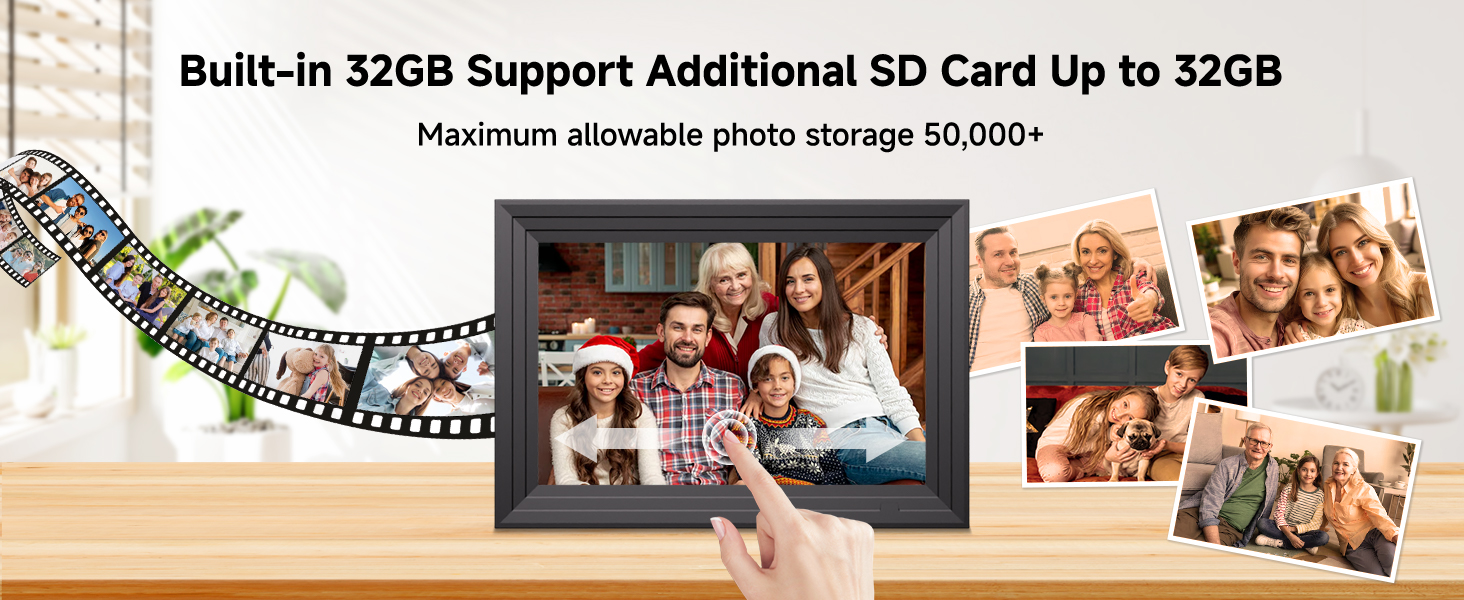 Цифровий фоторамка Frameo з Wi-Fi, 10.1 дюйма, 32GB, IPS сенсорний екран, HD 1280x800, автоматичне обертання, для фото та відео