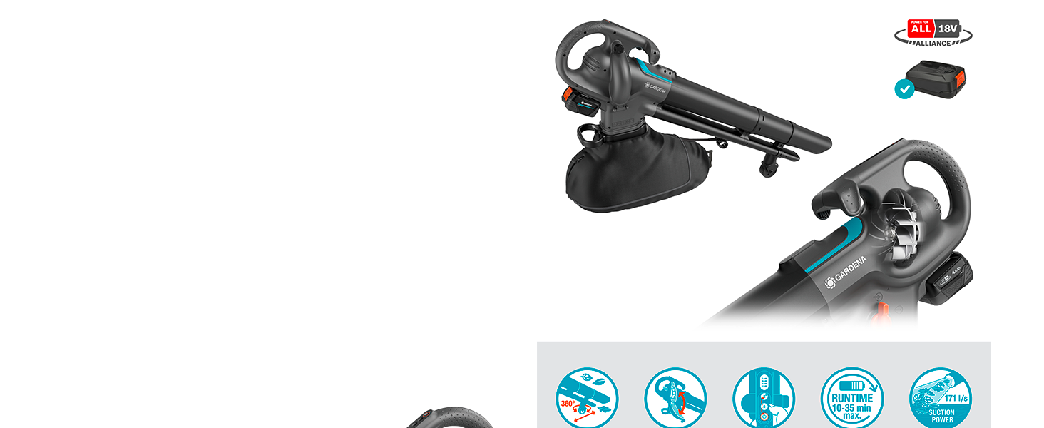 Пилосос-подрібнювач листя Gardena PowerJetCollect з потужним всмоктуванням та металевим ротором