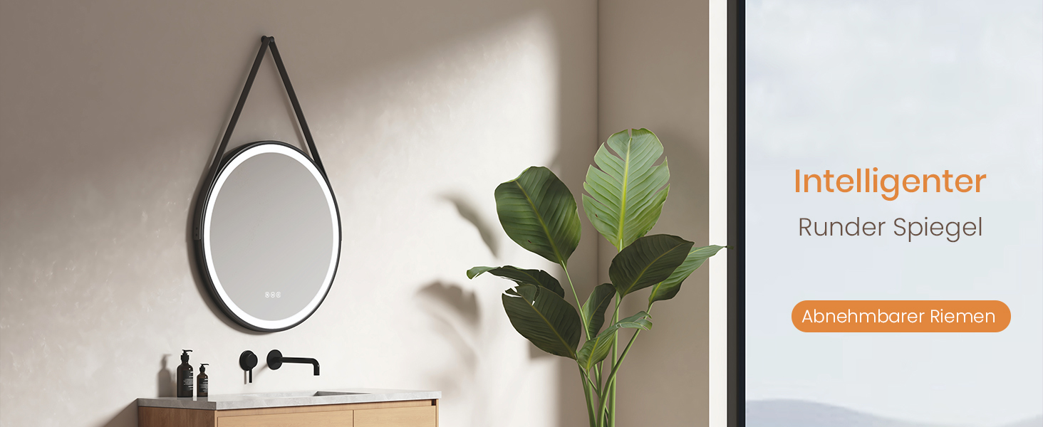 Круглий дзеркало для ванної кімнати EMKE з підсвічуванням 50 см, 3 кольори, регулювання яскравості, антизапар, пам'ять, сенсорне управління, таймер 3 години, енергозберігаючий