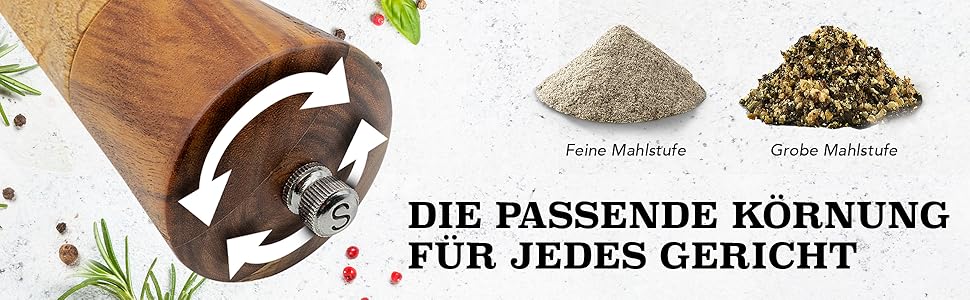 Набір з 2-х дерев'яних мельниць для солі та перцю (21 см) з керамічним механізмом - з пензликом для чищення та рецептами, кухонні аксесуари, подарунок