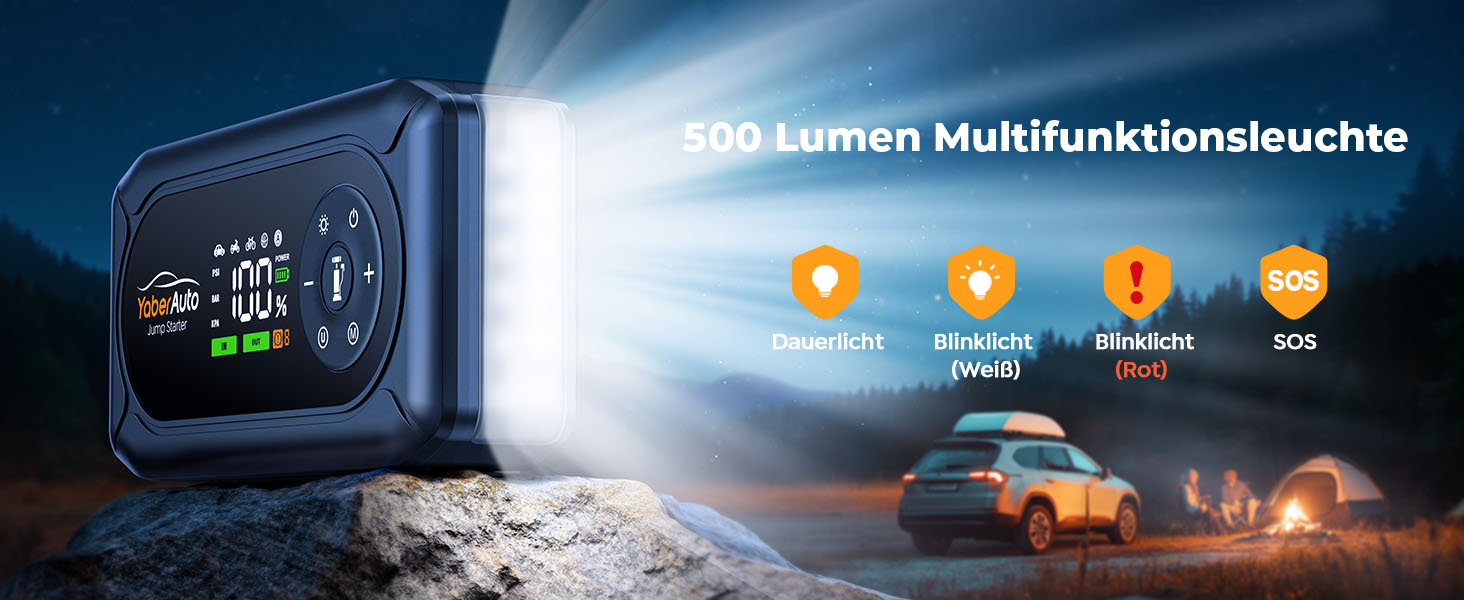 Powerbank для автомобіля YaberAuto AP02 з компресором, 150PSI, 4500A, LED ліхтар 500 люмен, LCD дисплей 3.3