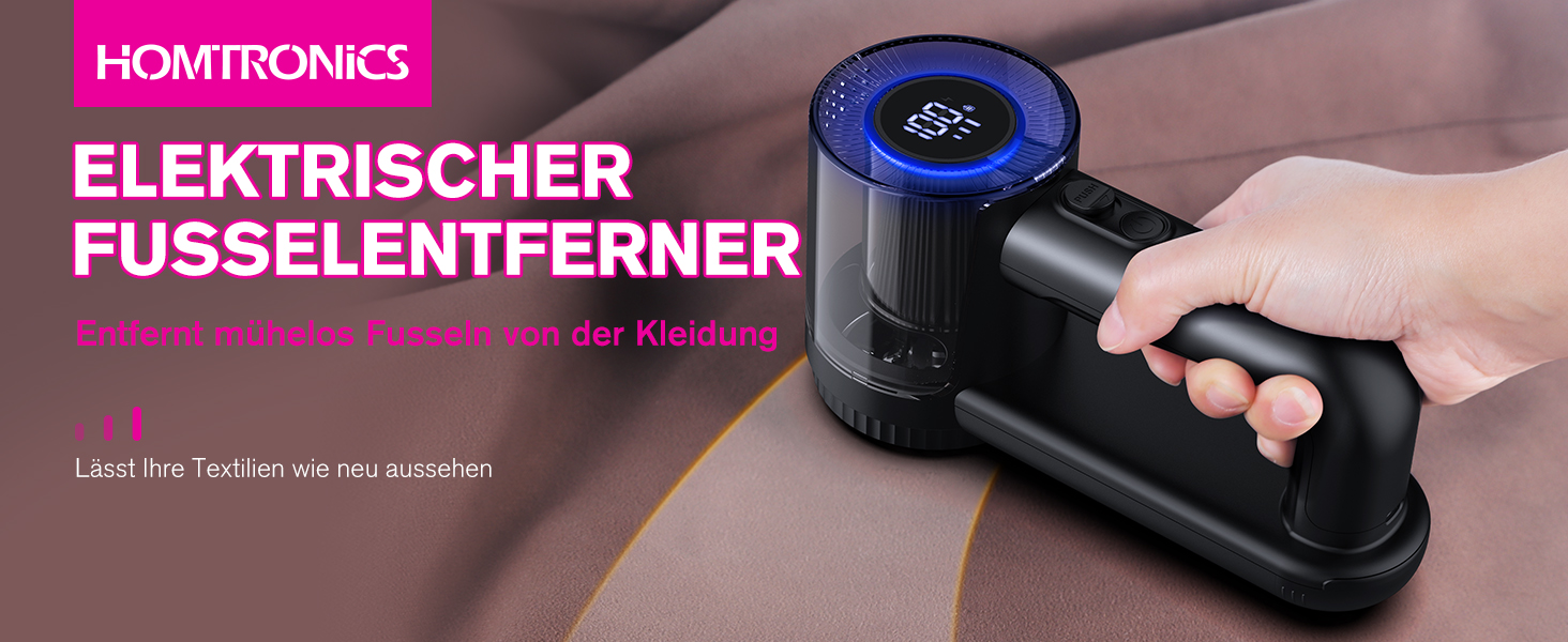 Електричний видальник ворсу Homtronics з USB-зарядкою, LED-дисплеєм та 6-ма лезами для одягу, диванів та килимів, чорний