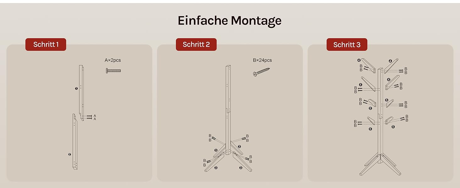 Вільхувана вішалка для одягу WOLTU з 8 гачками, 180 см, дерев'яна, настінна, для дому