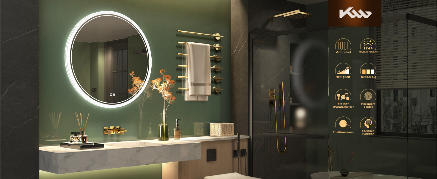 LED дзеркало для ванної кімнати KWW, регульована колірна температура, протитуманне, диммування, 60x60 см