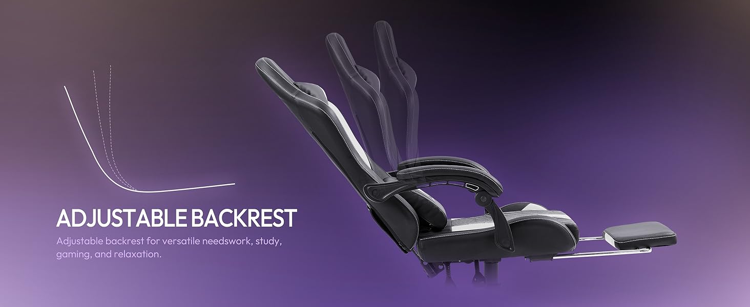 Ігровий крісло Dowinx з регульованою висотою масажного поперекового підтримання, ергономічний дизайн, м'яка мікрофібра велюр, посилене сидіння, підголовник та підніжка в комплекті, регулювання на 155°, (Білий, база)