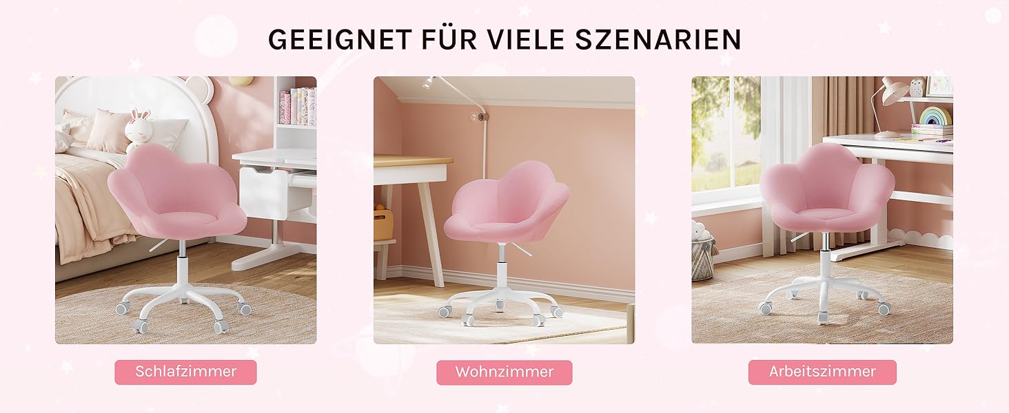 Дитячий ергономічний стілець WOLTU для столу, туалетного столика, офісу, регульована висота, оксамит, світло-фіолетовий