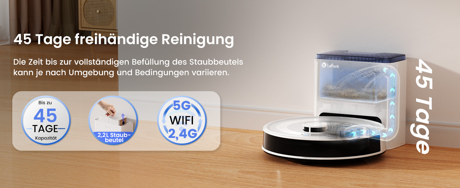 Робот-пилосос LEFANT M2Plus з функцією миття підлоги, 6000Pa, станція самостійної очистки, LiDAR-навігація, ідеальний для видалення шерсті тварин