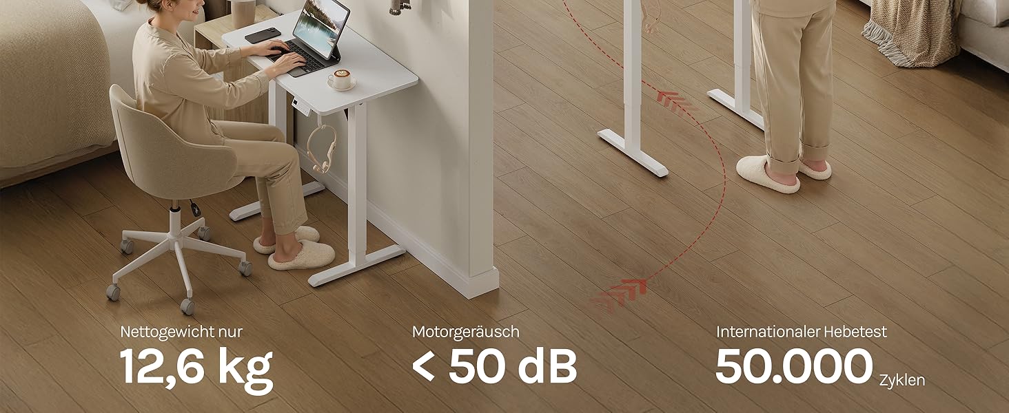 Електричний підйомний стіл WOLTU з функцією пам'яті та захистом від зіткнень, комп'ютерний стіл для дому та офісу, білий, 80 x 48 см