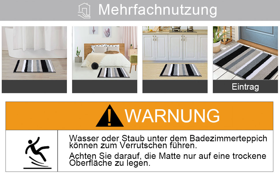 Набір килимків для ванної кімнати Pauwer: 3 шт. з мікрофібри, антиковзаючі, швидковисихаючі, для душу, ванни та туалету (Чорний). Розміри: 50x80 см + 45x65 см + 50x60 см