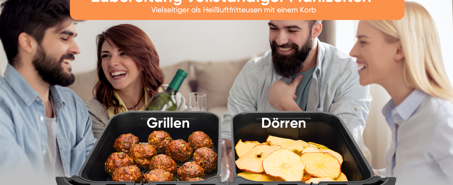 Фритюрниця без олії COSORI з 2 камерами, 8,5л, з вікном, сталевий внутрішній корпус