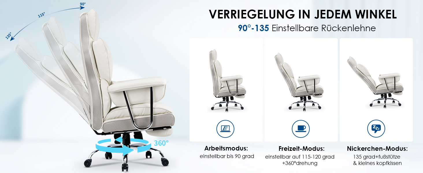 Офісний крісло NaspaLuro з підставкою для ніг, ергономічне, з підтримкою попереку, з високою спинкою, для дому та офісу, сірого кольору (білий 2, 77x66x134 см)