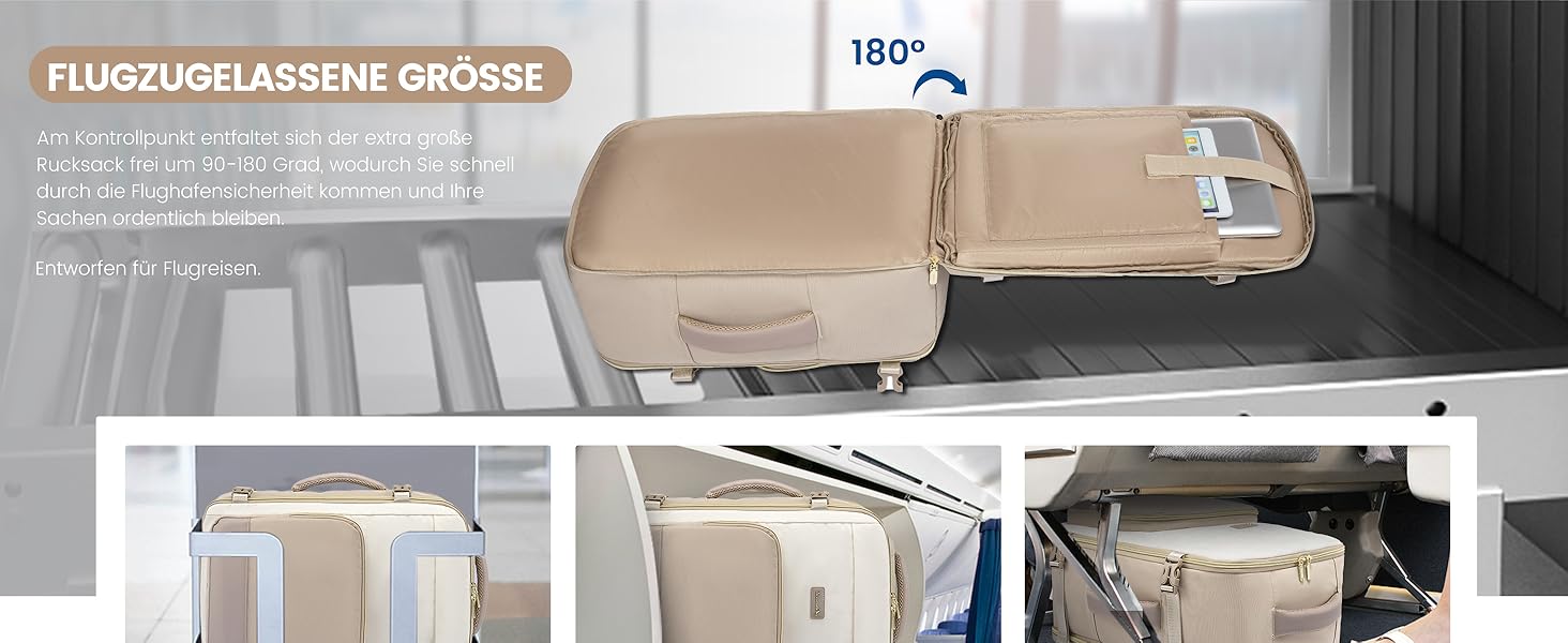 LOVEVOOK Рюкзак ручної поклажі, 40л, 17.3 дюйми, для подорожей та бізнесу, водонепроникний, 45x30x20см, світло-бежевий