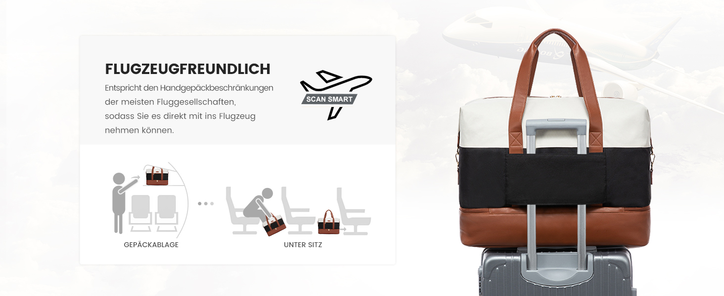 Спортивна сумка LOVEVOOK для подорожей: дорожня сумка-валіза, дорожня сумка-мішок, сумка для одягу, валіза для ручної поклажі, сумка для пологів, з відділенням для взуття та косметичкою, бежево-коричнево-чорна