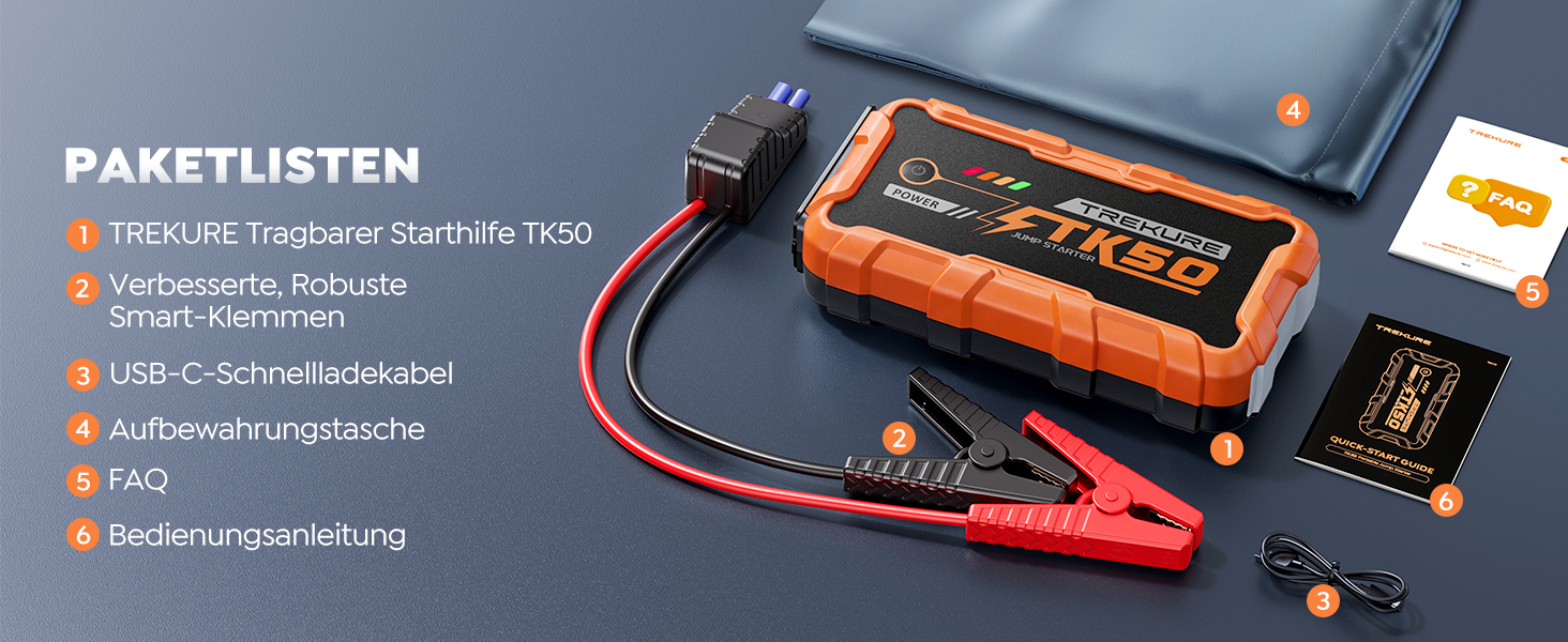 Бустер для автомобіля Starthilfe Powerbank 9000A 26800mAh — Пусковий пристрій для бензинових та дизельних двигунів (до 12.0L), 12V з ліхтарем 800 Лм та USB-портами, помаранчевий