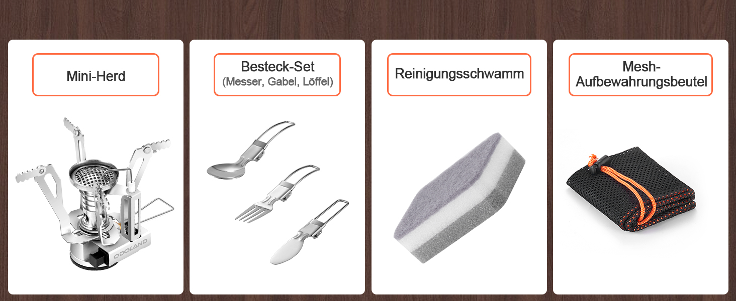 Набір кухонного посуду для кемпінгу Odoland 10 предметів: каструля, сковорода з антипригарним покриттям, тарілки, миски, виделки, ножі, ложки. Ідеально для кемпінгу, пікніків, походів та трекінгу. Виготовлений з нержавіючої сталі з захисною шкіряною обкладинкою.