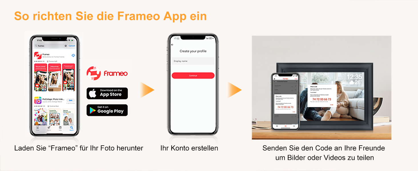 Цифровий фоторамка TSITSC 10.1 дюйма з Wi-Fi, IPS сенсорний екран, 32GB пам'яті, автоповорот, Frameo APP, чорний