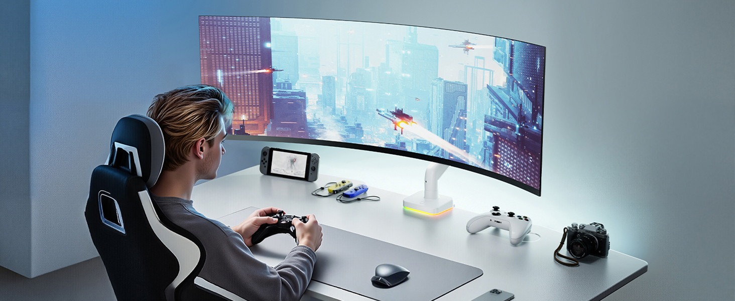 Кріплення для монітора ARES WING Ergonomic RGB, 17-49 дюймів, регульоване по висоті, поворотне, нахильне, RGB LED (білий)