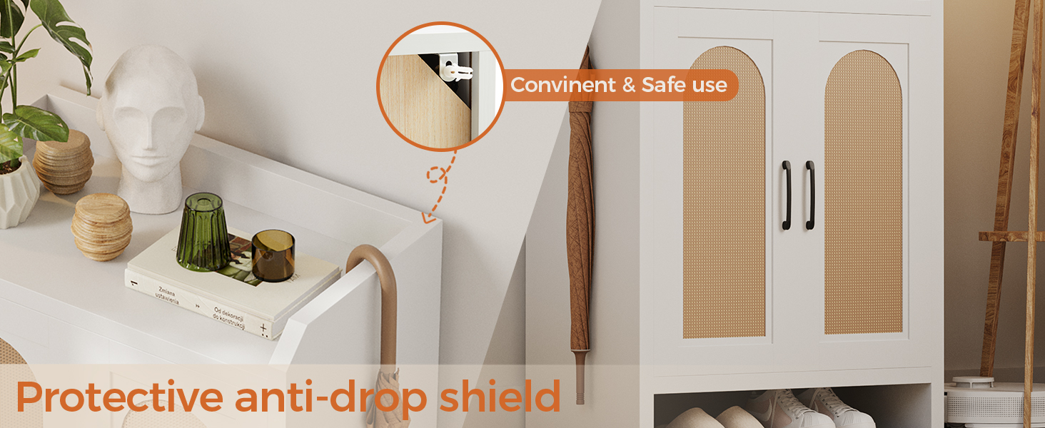 Шафа для взуття 5-ярусна в стилі ф armhouse з 2 дверцятами, вільного стояння з регульованими полицями та металевими кутовими прикрасами для передпокою та коридору, білий колір (ротанг, білий)