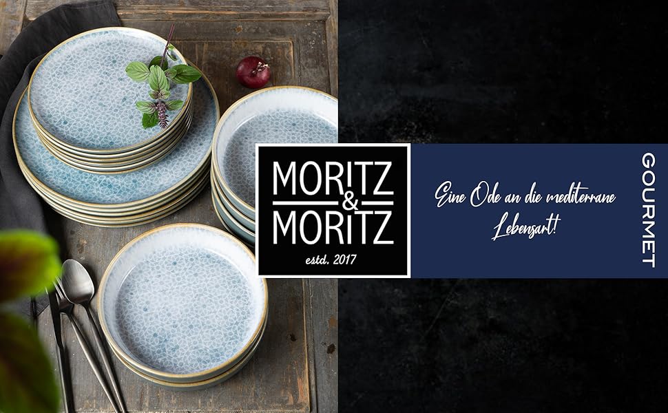 Набір посуду Moritz & Moritz TERRA 18-tlg для 6 осіб: 6 тарілок, 6 десертних тарілок, 6 салатників, блакитний, порцеляна