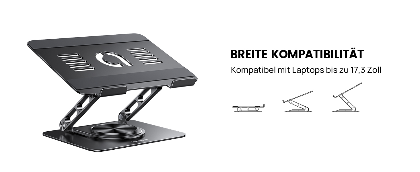 Підставка для ноутбука Lamicall, регульована - 360° обертання, складна, алюмінієва - для столу/офісу, універсальна ергономічна підставка для Macbook Pro Air, 10-17,3' (чорна)