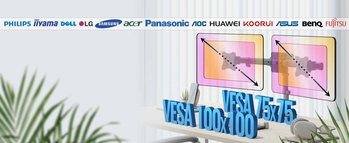 Підставка для монітора RICOO для 2 моніторів, Dual Monitor Arm TS3811, 17-27 дюймів, кріплення для комп'ютерів та ігрових моніторів