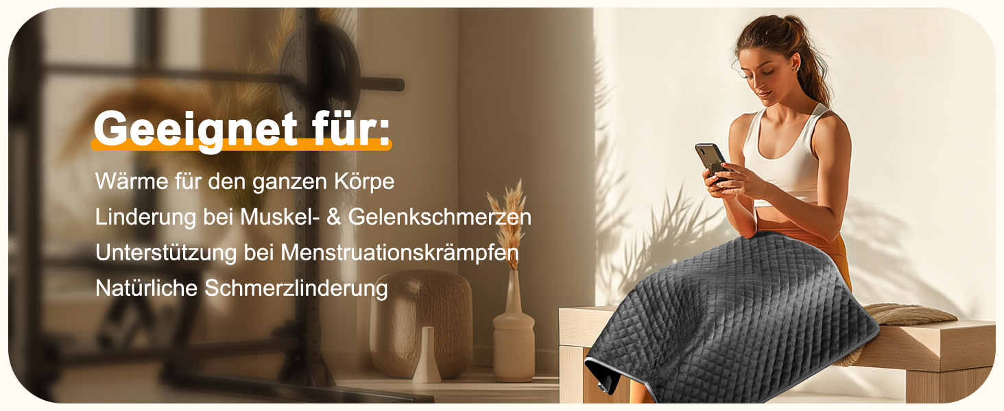 Електричний гріючий килимок XXXL (80 x 60 см) з автовимкненням, 6 температурних режимів, 4 налаштування часу для спини, плечей, живота, ніг, швидкий нагрів, можна прати в машині