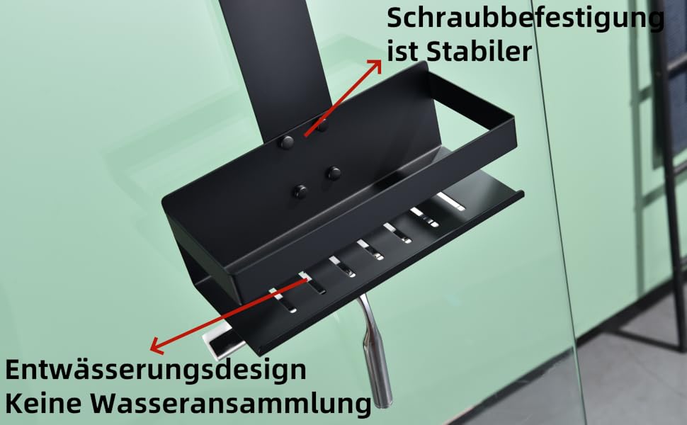 Настінна полиця для душу з 2 ярусами, чорного кольору, з нержавіючої сталі SUS304, з гачками, для скляних душових кабін