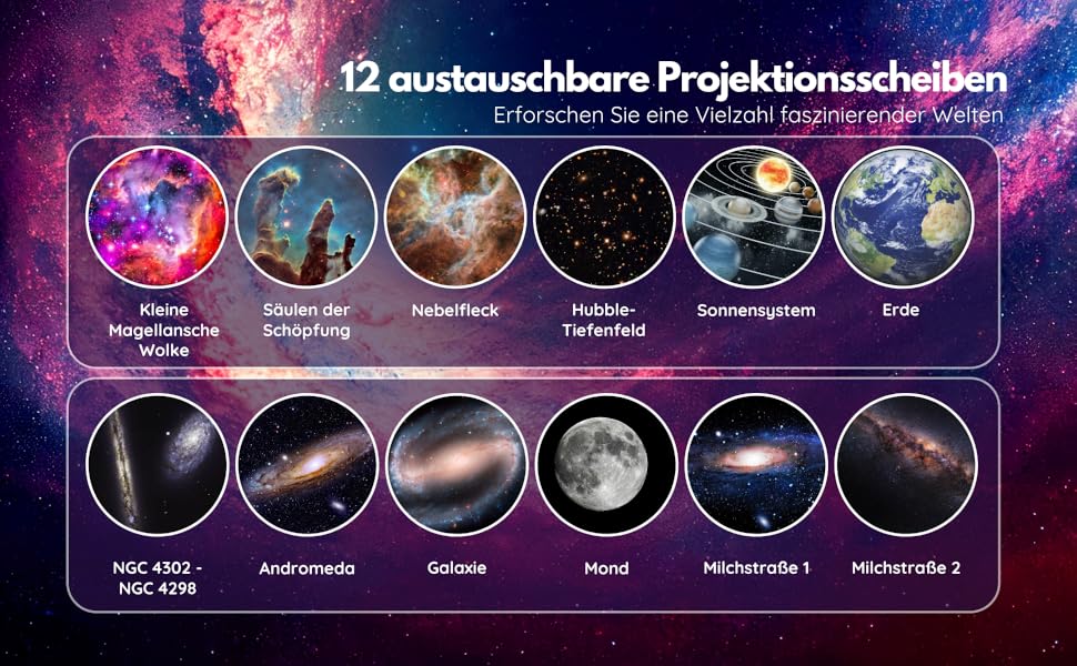 Світлодіодний галактичний проектор LUNASTIC Planetarium (12 дисків Starlight) для дорослих і дітей