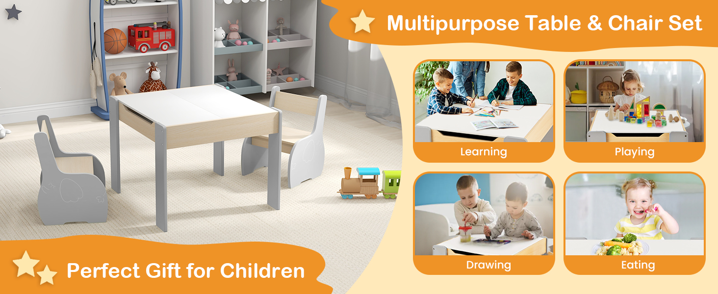 Дитячий стіл і стільці LIFEZEAL: комплект з місцем для зберігання, сірий