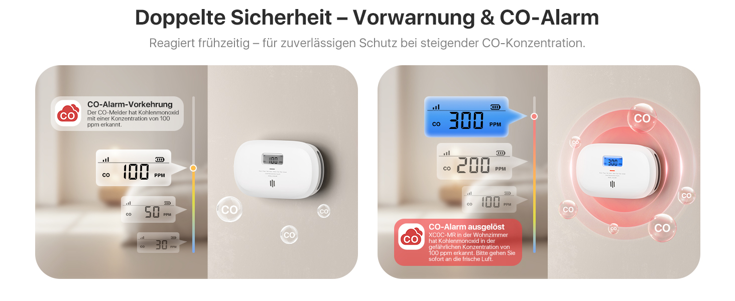 X-Sense Детектор чадного газу з цифровим дисплеєм, сертифікат TÜV Rheinland, з базовою станцією SBS50, керування через додаток, XC0C-MR11, 1 шт.