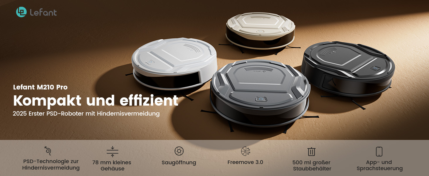 Робот-пилосос LEFANT M210P: потужний, для твердих підлог, з Wi-Fi, Bluetooth, Alexa, 2200Pa, для шерсті тварин
