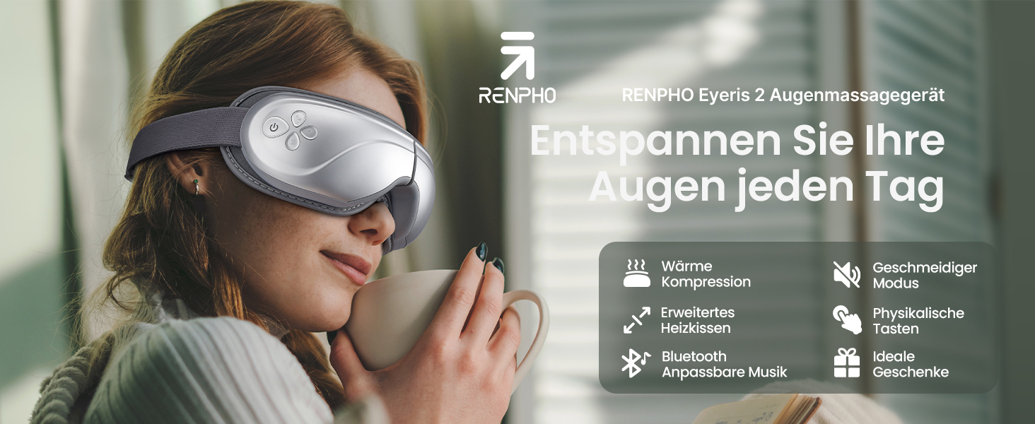 Масажер для очей RENPHO Eyeris 2 з підігрівом та вібрацією - для релаксації та покращення сну, сріблястий