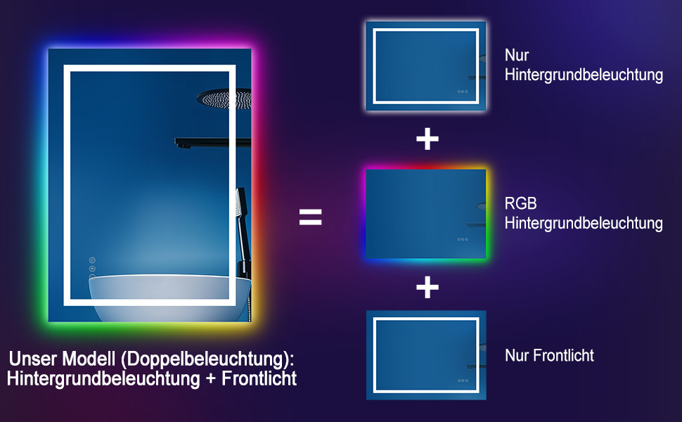 Дзеркало для ванної кімнати зі світлодіодним підсвічуванням 50x70 см, з сенсорним вимикачем