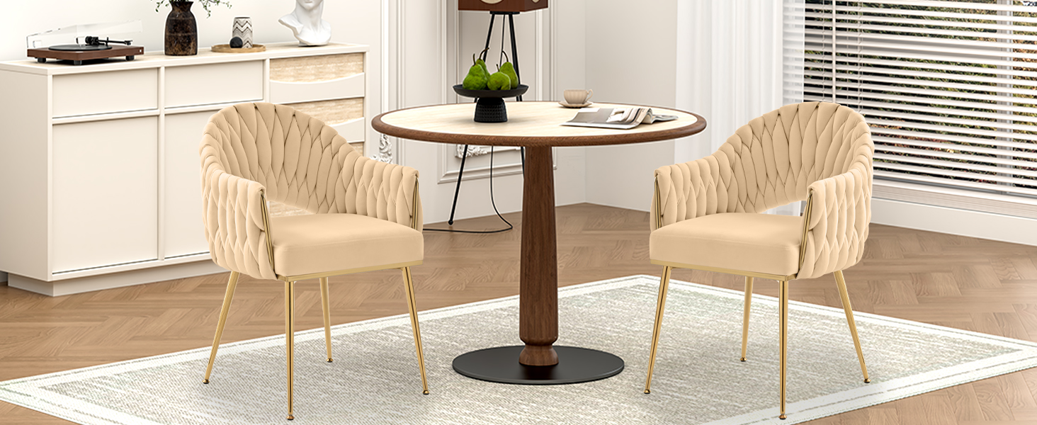 Набір з 2 обідніх стільців Samt, крісла для вітальні, стільці для кухні з підлокітниками, стільці для макіяжу з золотими ніжками, стільці для балкону білого кольору