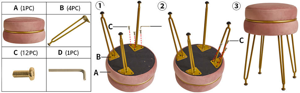 Сучасний оксамитовий пуф з круглим підніжжям IBUYKE, стільчик для макіяжу, пуф з золотими ніжками, декоративний пуф для спальні, вітальні, передпокою, білий L/G-40M з декором кремово-білий