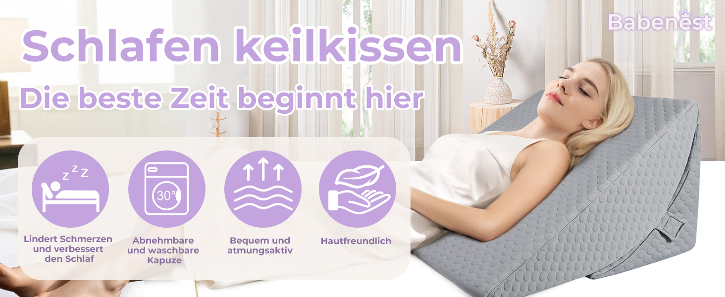 Подушка клиноподібна Babenest регульована з піни високої щільності для ліжка та дивана, ортопедична подушка для сну, читання, телевізора (сіра)