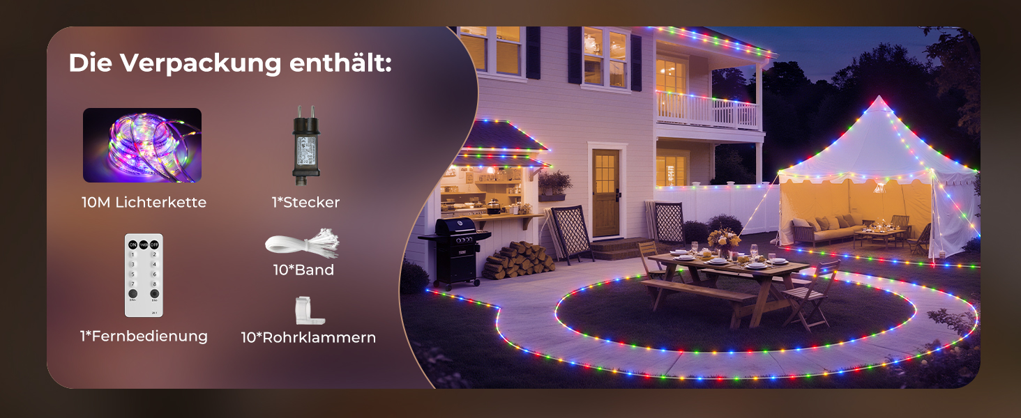 LED гірлянда для декорування: 24 лампочки, 12 м, RGB, тепле біле світло, 8 режимів, таймер, димування. Підходить для дому, саду, балкону, вечірки, весілля, святкування Різдва.