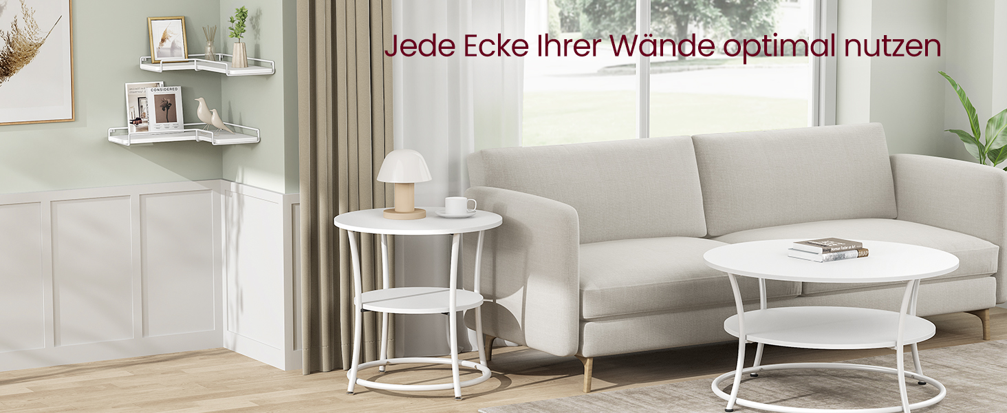 Набір кутових настінних полиць VASAGLE L-подібні, індустріальний стиль, для вітальні, спальні та кухні, білий колір (2 шт.) LLS831B01