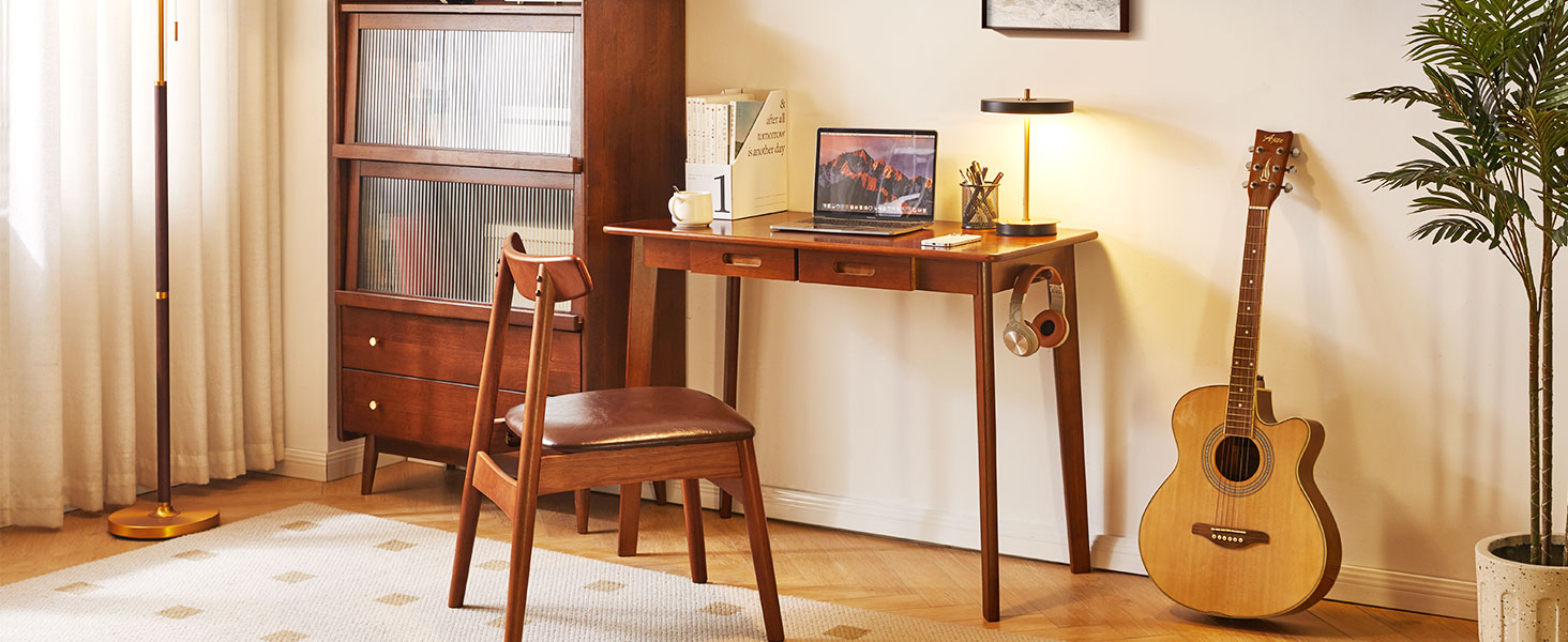 Дерев'яний письмовий стіл з шухлядою та вішалкою, 100x50x75 см, YD-WD01N, Рустикальний коричневий