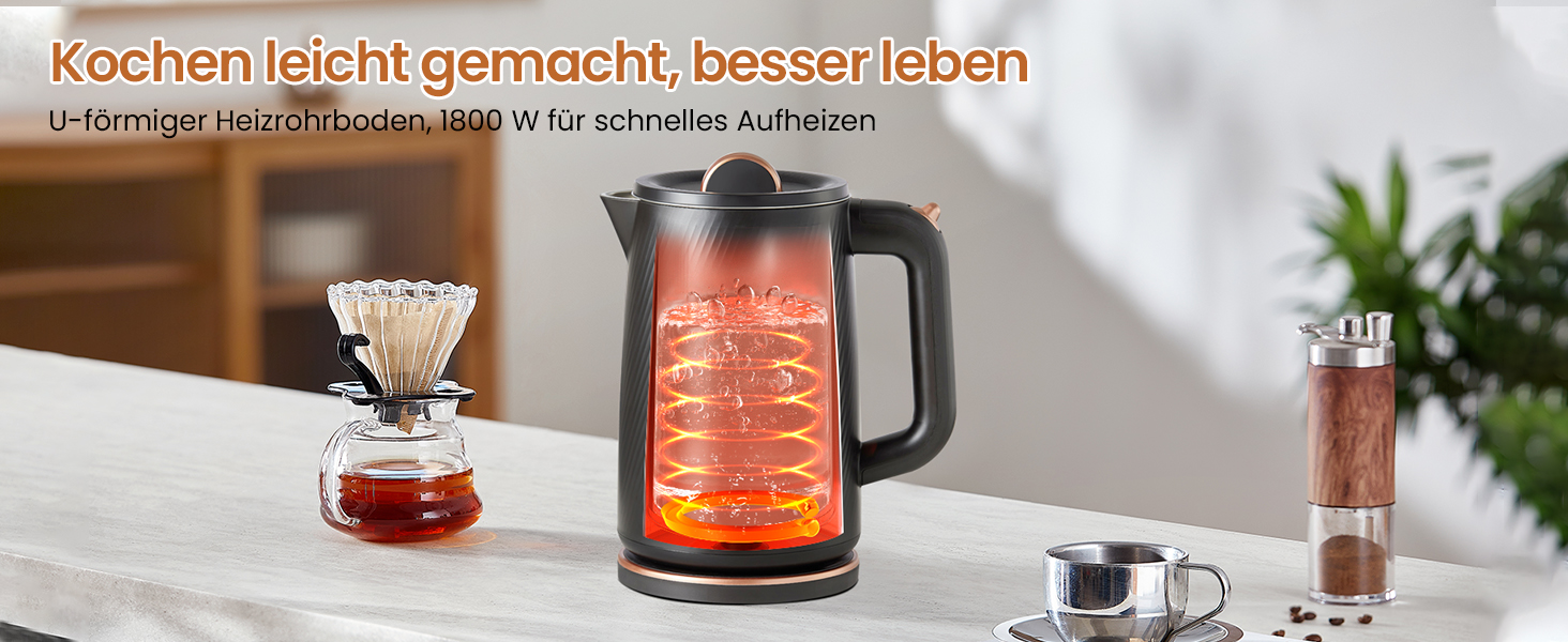 Електричний чайник OLEGA 1.8L, 1800W, нержавіюча сталь, автоматичне відключення, захист від сухого кип'яття