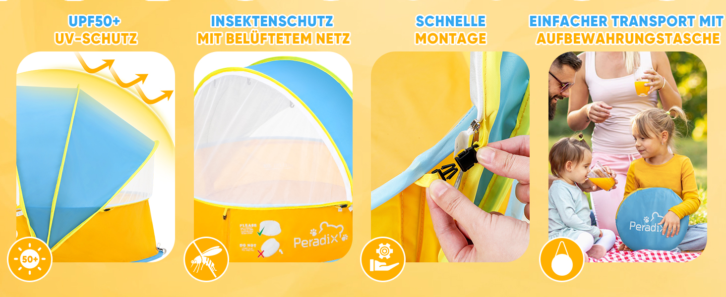 Дитяче басейн-тент Peradix 4-в-1 з UV захистом, басейн з кульками, москітна сітка, ігровий намет для дітей, літній басейн для ігор (блакитно-жовтий)