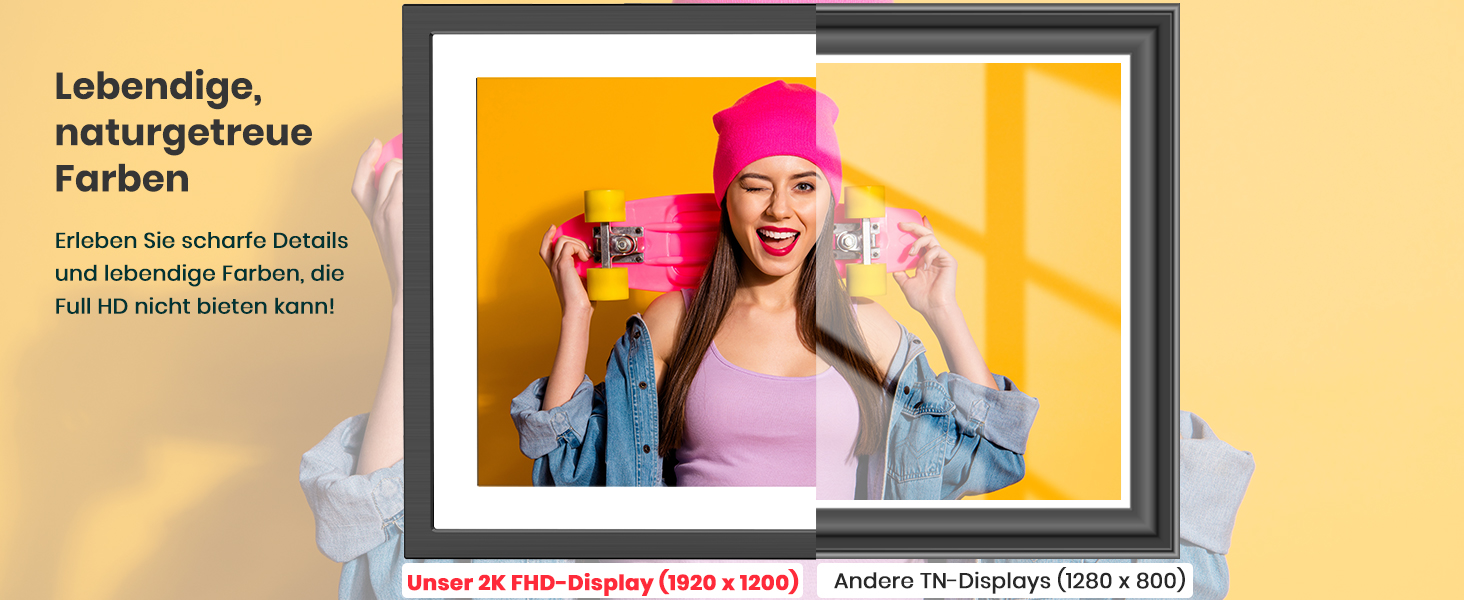 Цифровий фоторамка Frameo 10.1 дюймів: 64GB, 2K сенсорний екран, автоповорот, Frameo App