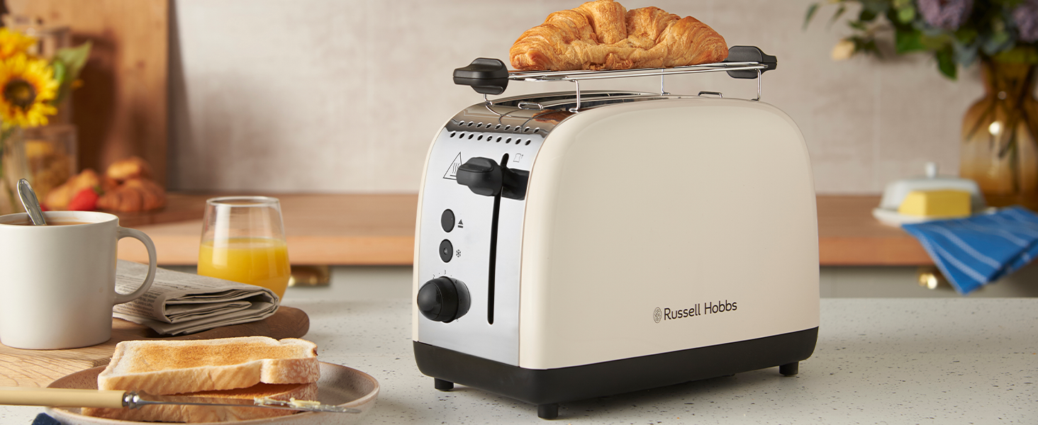 Тостер Russell Hobbs Colours Plus Edelstahl на 2 тости, нержавіюча сталь, 6 режимів, розморожування, підйом тостів, 1600 Вт, колір жасмин