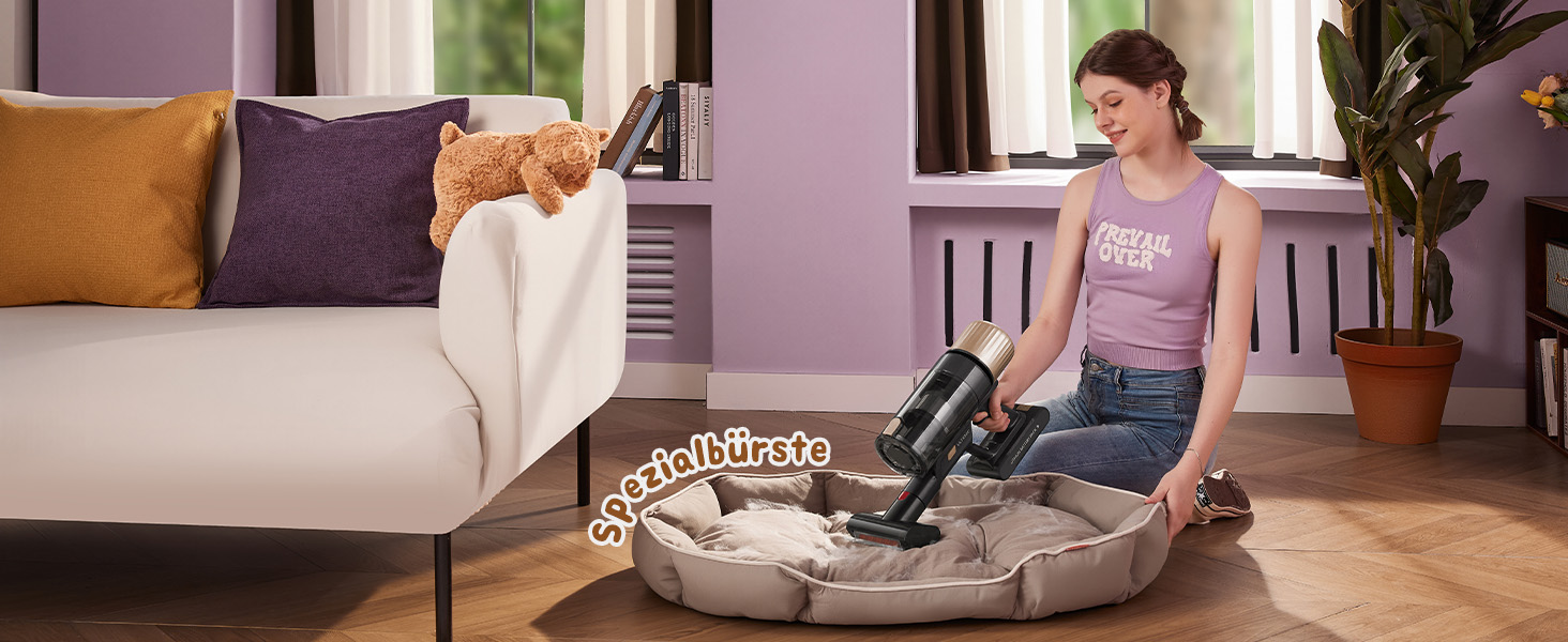 Бездротовий пилосос Ultenic з акумулятором, 50000Pa, 65 хв роботи, GreenEye, телескопічна труба, 6-ступенева фільтрація, антизаплутувальна щітка, для шерсті тварин/килимів/твердих поверхонь, колір шампань