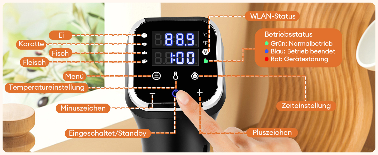 Су-від приготувальник Smart 1100W з Wi-Fi, нержавіюча сталь, ±0.1°C, 25-95°C для дому - чорний