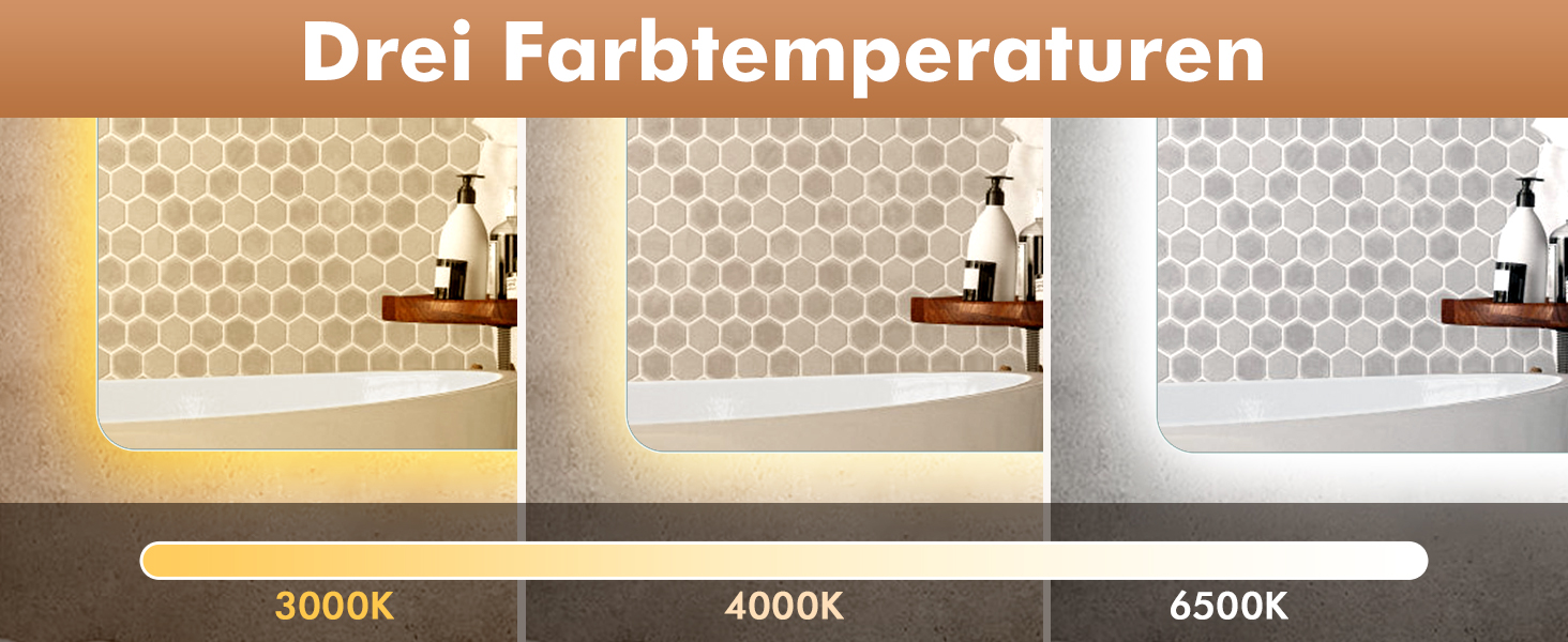 Дзеркало Bellanny LED з підсвічуванням 60 см | Настінне дзеркало для ванної кімнати, комодний дзеркало | Дзеркало для макіяжу з сенсорним вимикачем, 3 кольори світла, регульована яскравість, проти запотівання, IP44, горизонтальне/вертикальне (прямокутне - 70*50 см)