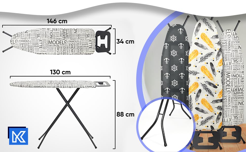 Прасувальна дошка KADAX з підставкою для праски, регульована по висоті прасувальна дошка з великою прасувальною поверхнею, парова прасувальна дошка з нековзними ніжками Білий, жовтий, сірий