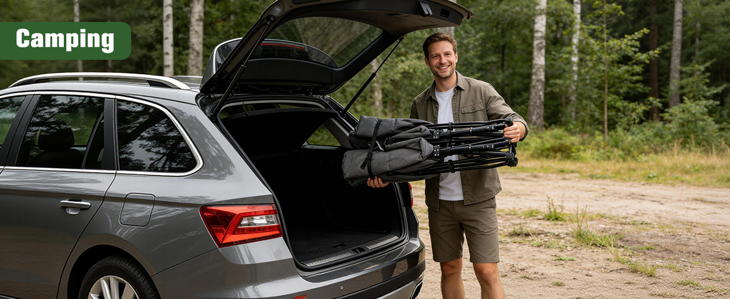 Складане кемпінгове ліжко Sekey з матрацом та бічною кишенею, 190 x 71 x 36 см, поширена шезлонг-ліжка для відпочинку на природі, в саду, на фестивалях та в подорожах