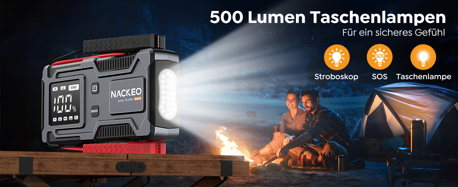 Powerbank Starthilfe 6000A: Зарядний пристрій для автомобіля 12V (до 9L бензин, 7L дизель) з кабелем, LED-лампою та дисплеєм – для SUV, мотоциклів, газонокосарок